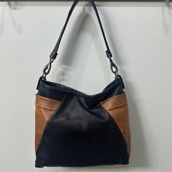 Custom North Moor Design Northern Right Leather Shoulder Bag EUC Navy and Tan - Picture 6 of 8
